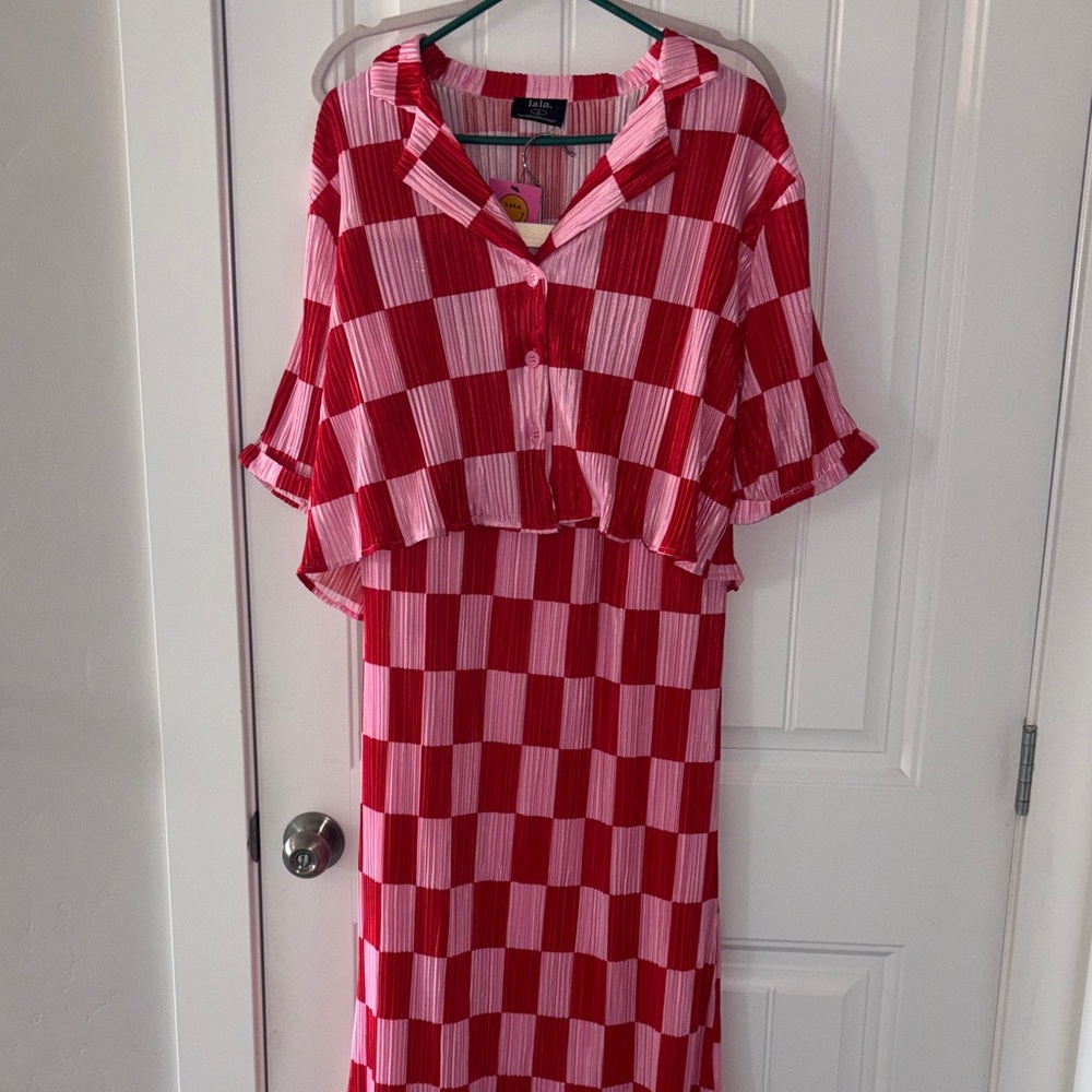 Dressed in Lala plisse checkered skirt set size M